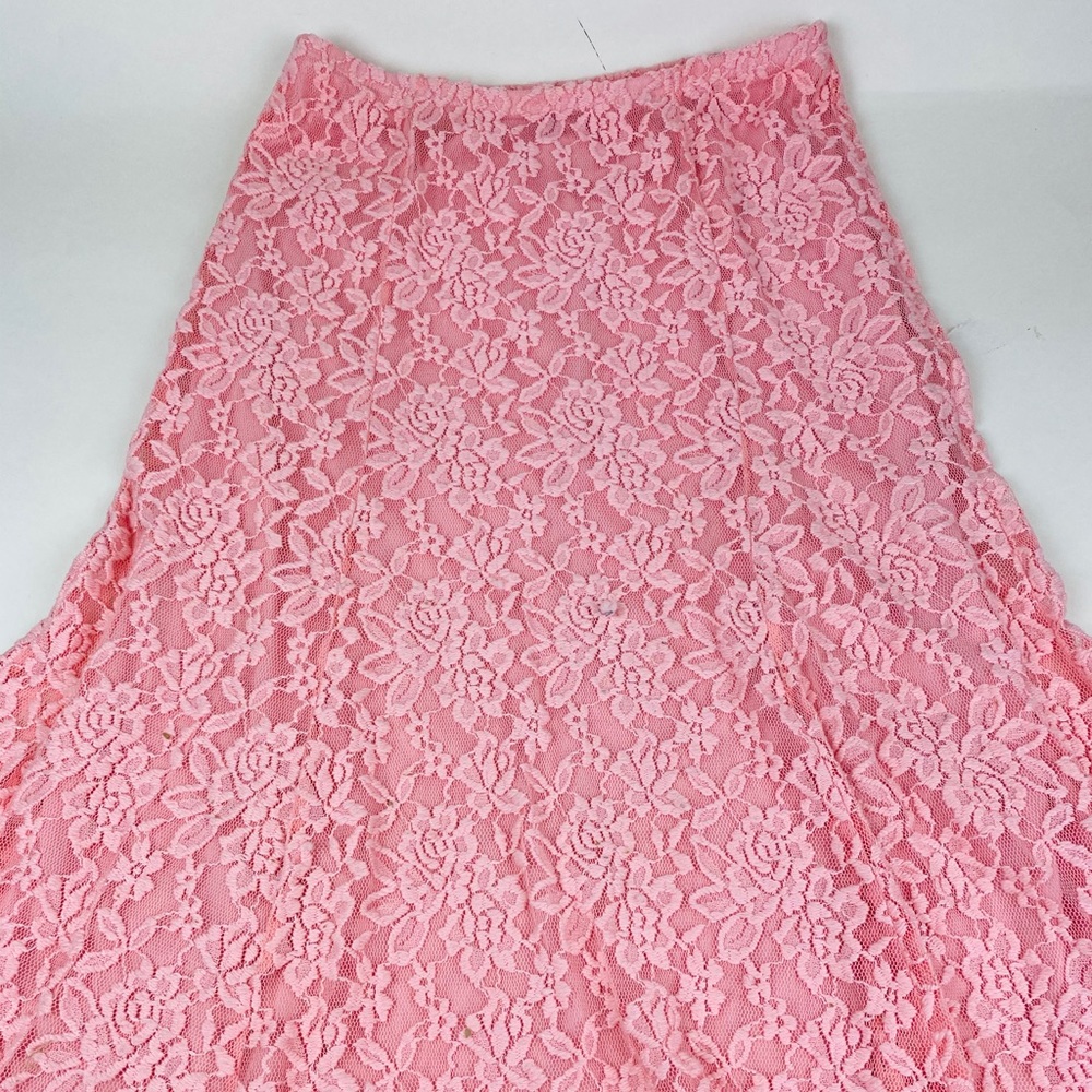 Rainbow- Lace Skirt. A-Line. Midi. Pink. Large